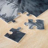 Winterhüttenlandschaft mit Schnee und Pinien Puzzle (Seite)