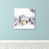 Winterhüttenszene Canvas Print Leinwanddruck (Insitu (Holzboden))