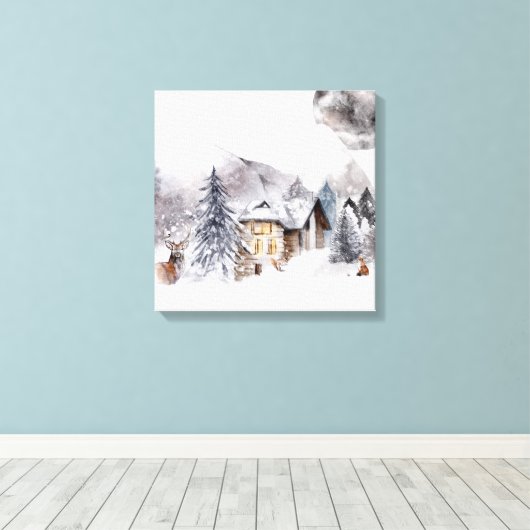 Winterhüttenszene Canvas Print Leinwanddruck (Insitu (Holzboden))