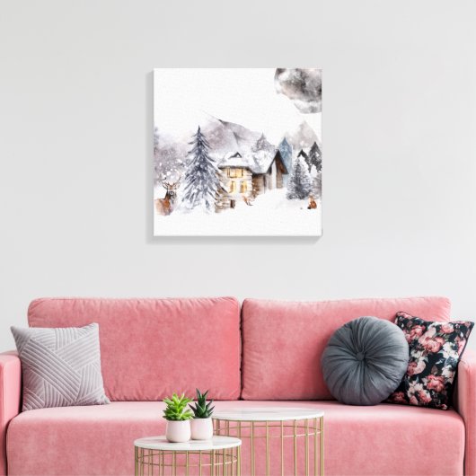 Winterhüttenszene Canvas Print Leinwanddruck (Insitu (Wohnzimmer))