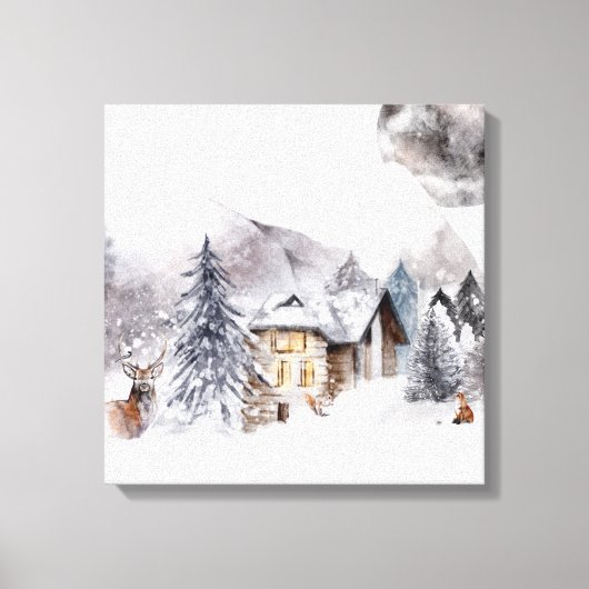 Winterhüttenszene Canvas Print Leinwanddruck (Vorderseite)