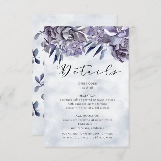 Winterhydrangea florale Gästekarte Begleitkarte (Vorne/Hinten)