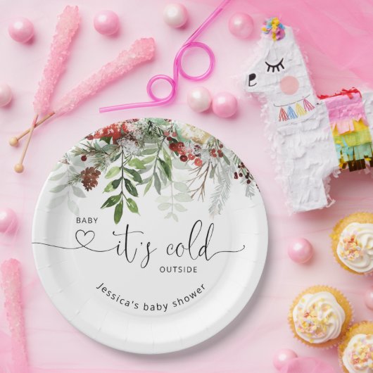 Winterimmergrüne Babydusche Pappteller (Party)