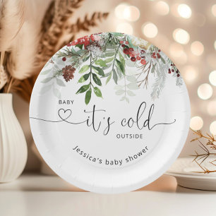 Winterimmergrüne Babydusche Pappteller