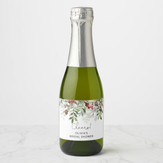 Winterimmergrünes Brautparty Sparkling Weinkeller Schaumweinetikett (Vorderseite)