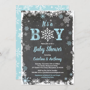 Winterjunge Dusche mit Schneeflocken Einladung