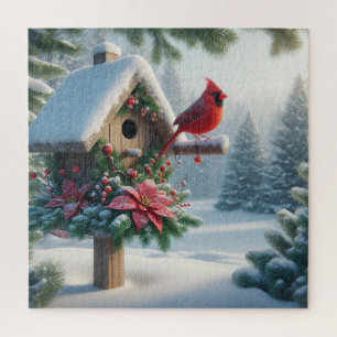Winterkardinal an einem festlichen Vogelhäuschen Puzzle