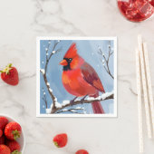 Winterkardinal Rotvogel Aquarellmalerei Serviette (Beispiel)