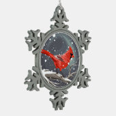 Winterkardinal Schneeflocken Zinn-Ornament (Links)