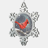 Winterkardinal Schneeflocken Zinn-Ornament (Rechts)