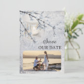 Winterkarte mit Funkelschnee-Foto Save the Date (Stehend Vorderseite)
