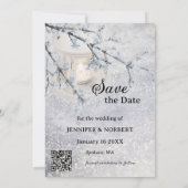 Winterkarte mit Funkelschnee-Foto Save the Date (Rückseite)