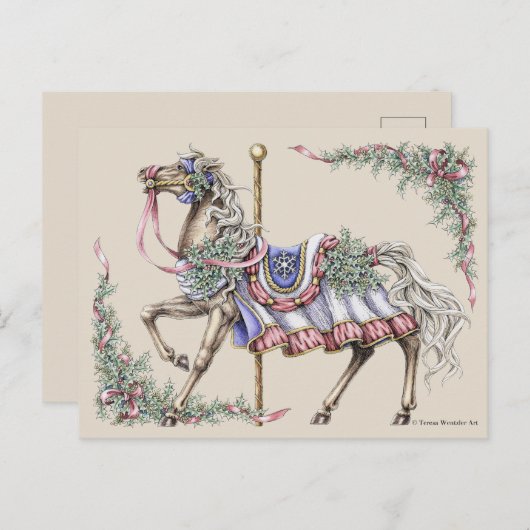 Winterkarussellpferd Zeichnend Postkarte (Vorne/Hinten)