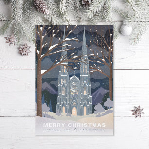 Winterkathedral Illustriertes Weihnachtsblau Feiertagskarte