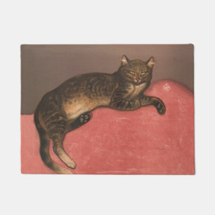 Winterkatze auf Cushion Vintag Cat Portrait Fußmatte