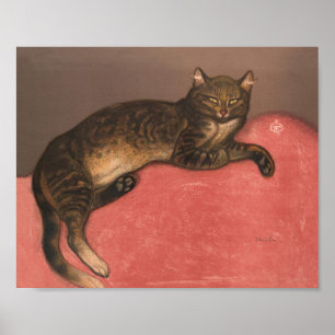 Winterkatze auf Cushion Vintag Cat Portrait Poster