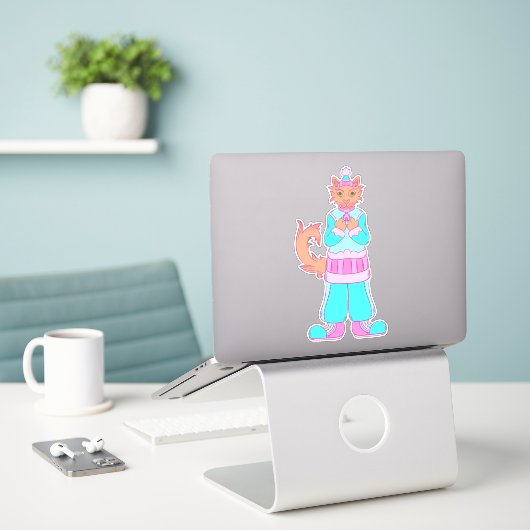 Winterkatze Aufkleber (Laptop auf Schreibtisch)