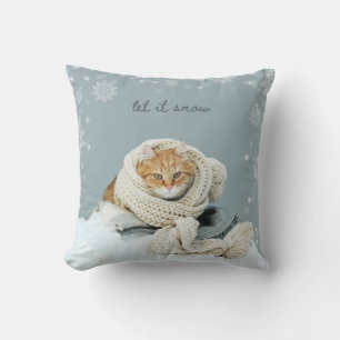 Winterkatze Lass es schneien Quadratisches Wurfkis Kissen