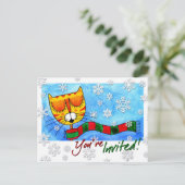 Winterkatze - Sie sind eingeladen! Postkarte (Stehend Vorderseite)