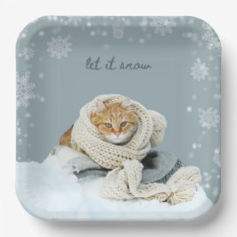 Winterkatze zum Schneekoppeln von Tellern Pappteller