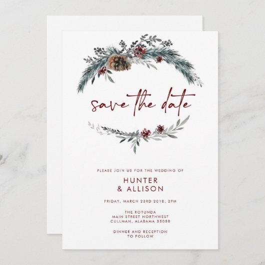 Winterkiefer Save the Date Einladung (Vorne/Hinten)