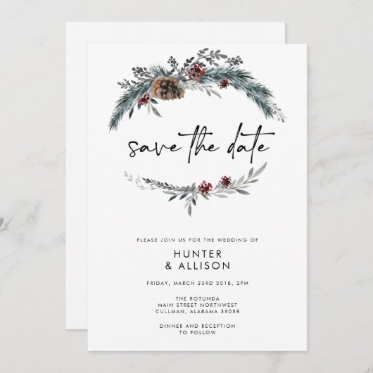 Winterkiefer Save the Date Einladung (Vorne/Hinten)