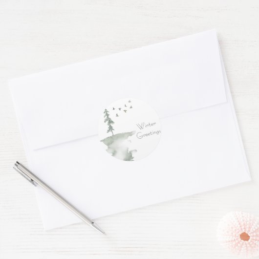 Winterkiefer und Vogelschwärmer Runder Aufkleber (Umschlag)