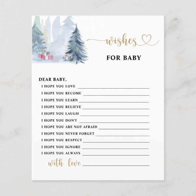 Winterkiefernbäume Wünsche nach einer Babykarte (Vorderseite)