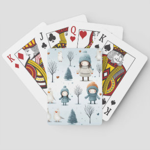 Winterkinder beim Spielen Spielkarten