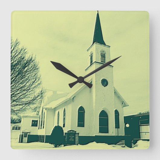 Winterkirche Quadratische Wanduhr (Vorderseite)