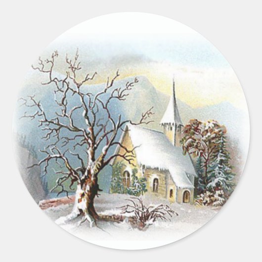 Winterkirche Runder Aufkleber (Vorderseite)