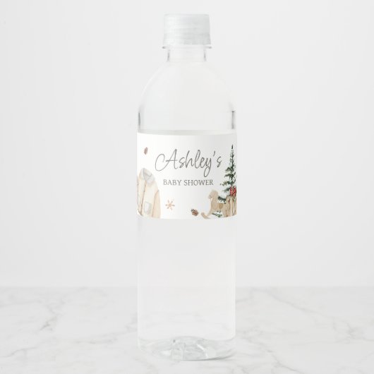 Winterkleidung Es ist kalte Außendusche Wasserflaschenetikett (Vorderseite)