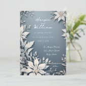 Winterknusprige Hochzeit in Weiß und Blau Einladung (Stehend Vorderseite)