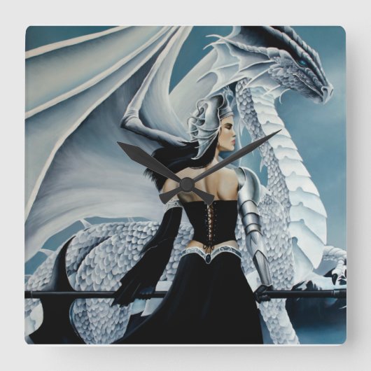 Winterkönigin und ihr Drache Quadratische Wanduhr (Vorderseite)