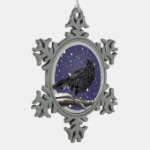 Winterkrähe Schneeflocken Zinn-Ornament (Links)
