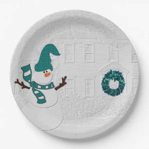 Winterkranz Aquamarin mit Snowman Holiday House Pappteller