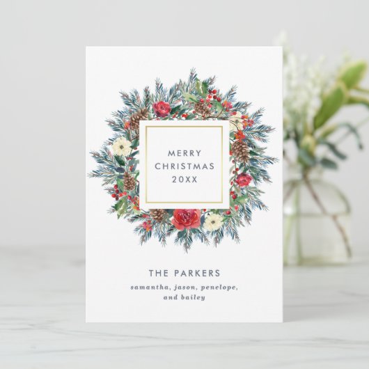 Winterkranz auf Weiß | Frohe Weihnachten (Stehend Vorderseite)