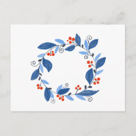Winterkranz. Blaue Blätter und rote Beeren Postkarte