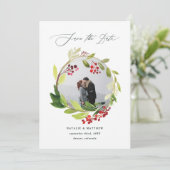 Winterkranz-Foto für Wasserfarben Save the Date Dankeskarte (Stehend Vorderseite)