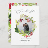 Winterkranz-Foto für Wasserfarben Save the Date Dankeskarte (Vorne/Hinten)