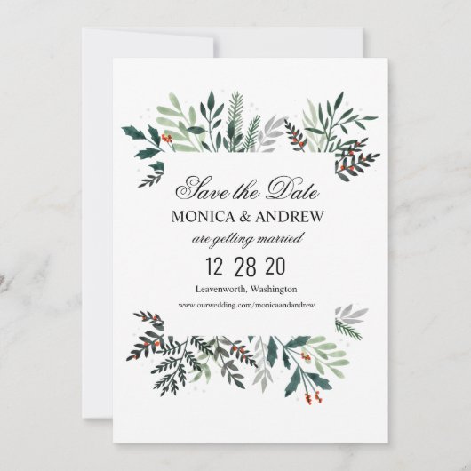 Winterkranz-Hochzeit retten Datum Einladung (Vorderseite)