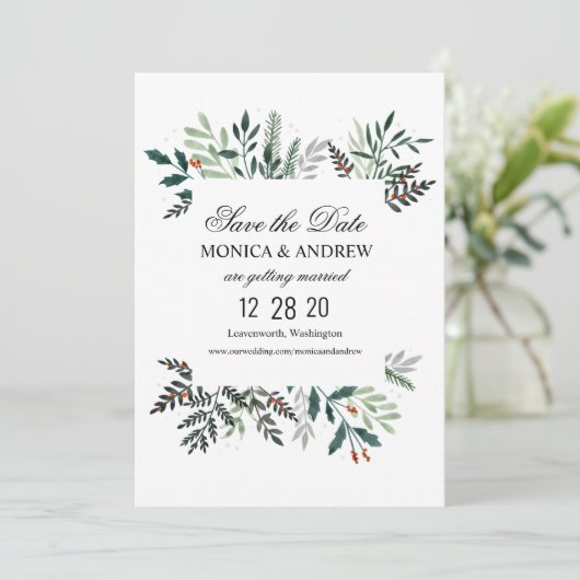 Winterkranz-Hochzeit retten Datum Einladung (Stehend Vorderseite)