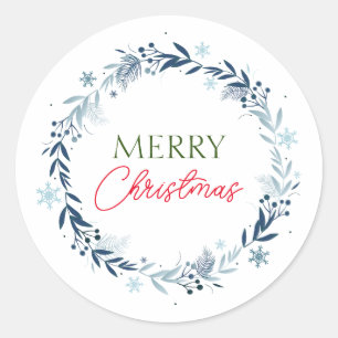 Winterkranz mit frohen Weihnachten Runder Aufkleber