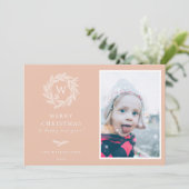 Winterkranz-Monogramm-Urlaubskarte | Rosa Feiertagskarte (Stehend Vorderseite)