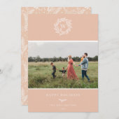 Winterkranz-Monogramm-Urlaubskarte - Rosa Feiertagskarte (Vorne/Hinten)