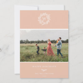 Winterkranz-Monogramm-Urlaubskarte - Rosa Feiertagskarte