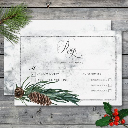 Winterkranz & Roter Kardinal Hochzeitsessen RSVP Karte