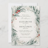 Winterkranz Weihnachten Wasserfarbe Elegante Hochz Einladung (Vorderseite)