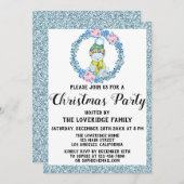 Winterkranz Weihnachtsfeiertag Party Blau Glitzer Einladung (Vorne/Hinten)