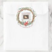 Winterkraut Gemütlicher Kamin Frohe Weihnachten Runder Aufkleber (Tasche)